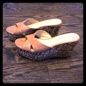 Nine West tan leather wedge sandals